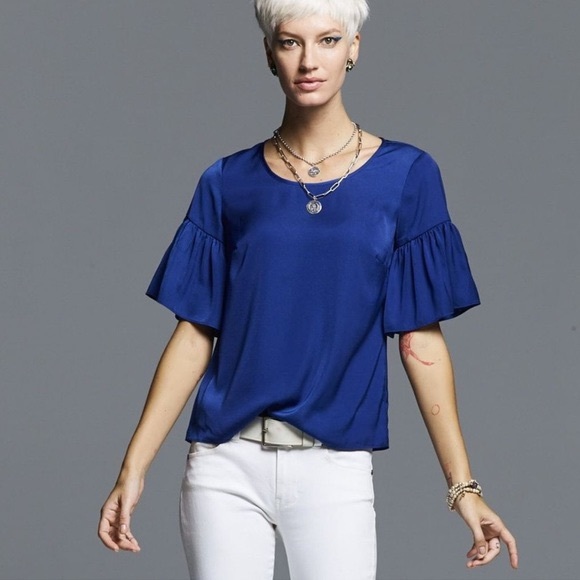 CAbi Tops - CAbi Rhyme Royal Blue Flounce Sleeve Top